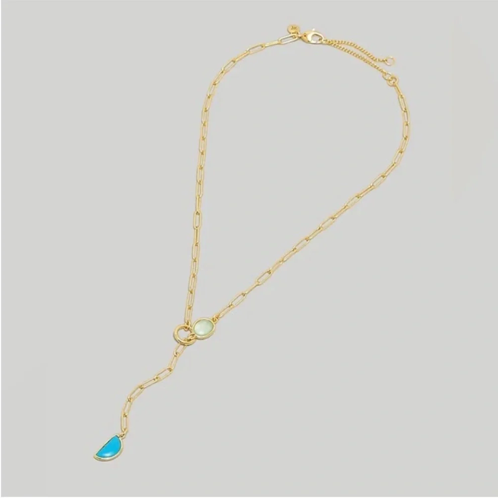 NEW MADEWELL Stone Collection Green Apophyllite Necklace Vintage Gold Turquoise - Picture 2 of 8